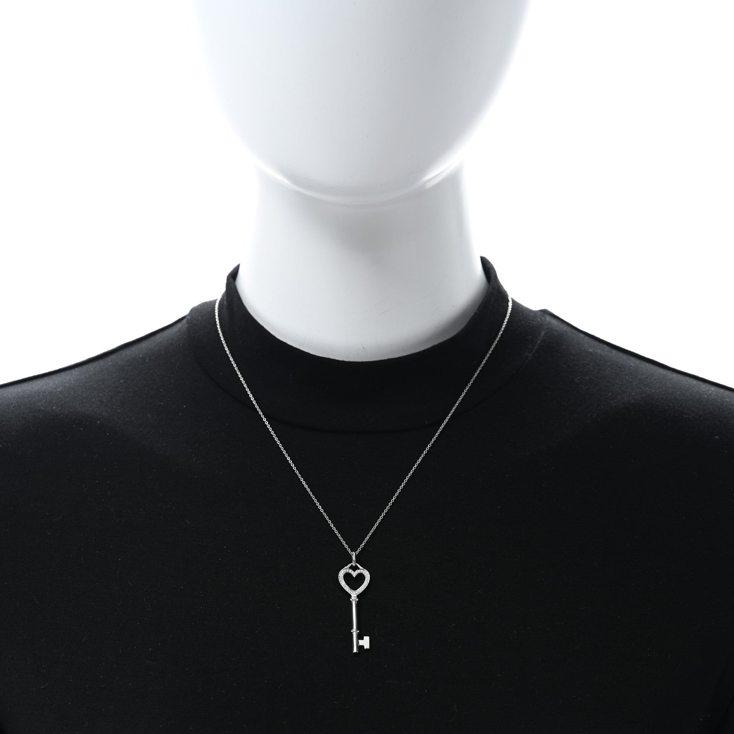 Tiffany 18K White Gold Diamond Mini Heart Key Charm Pendant Link Necklace 3 of 4
