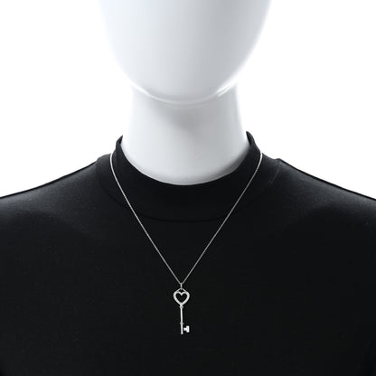 Tiffany 18K White Gold Diamond Mini Heart Key Charm Pendant Link Necklace 3 of 4