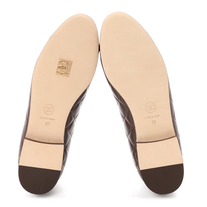 Chanel Lambskin Quilted CC Cap Toe Ballerina Flats 39 Dark Brown 6 of 11
