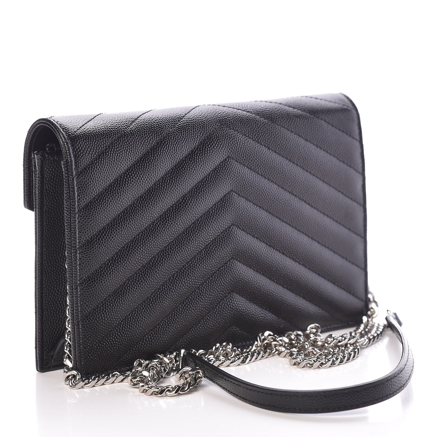 Grain De Poudre Matelasse Chevron Monogram Envelope Chain Wallet Black