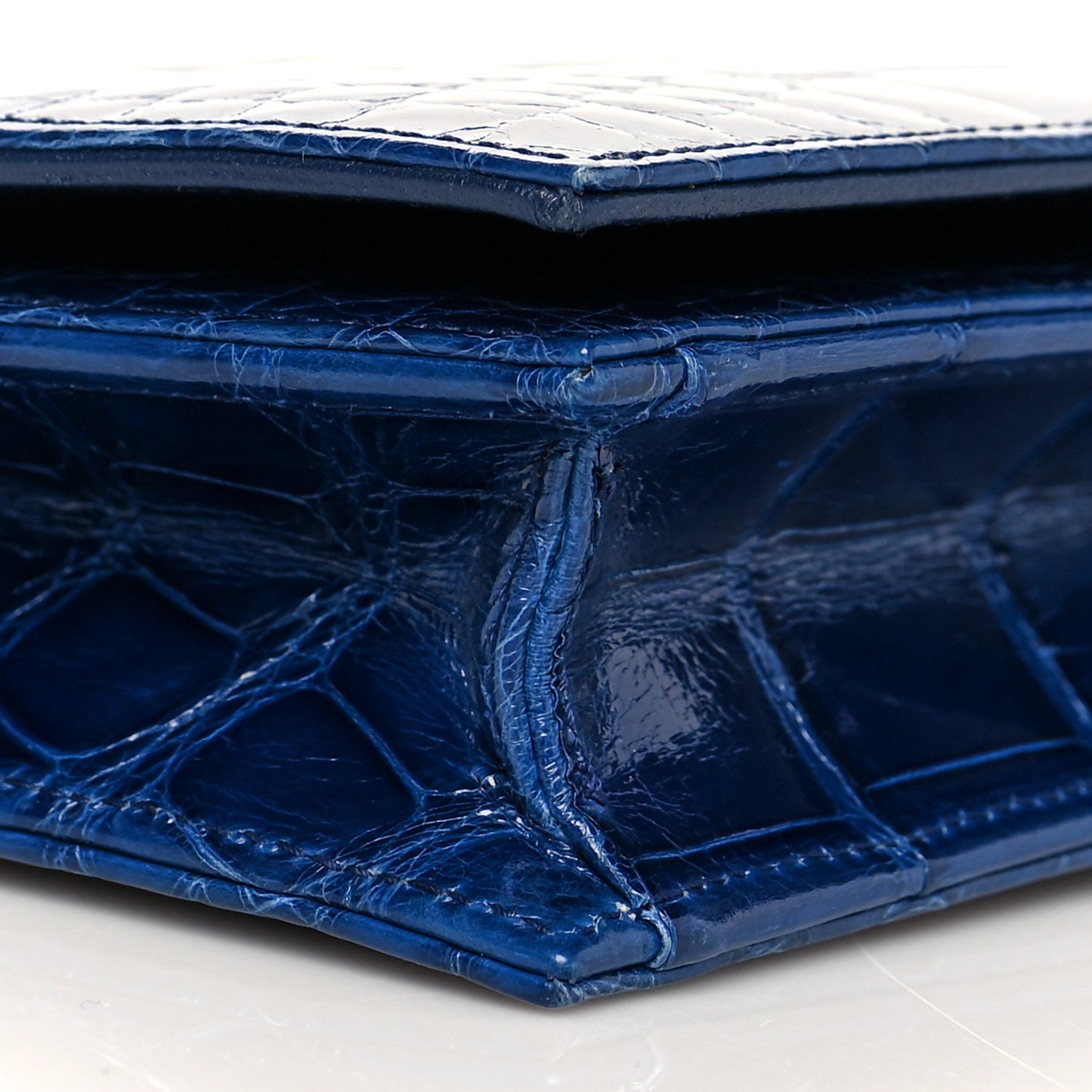 Shiny Crocodile Lady Dior Chain Clutch Blue
