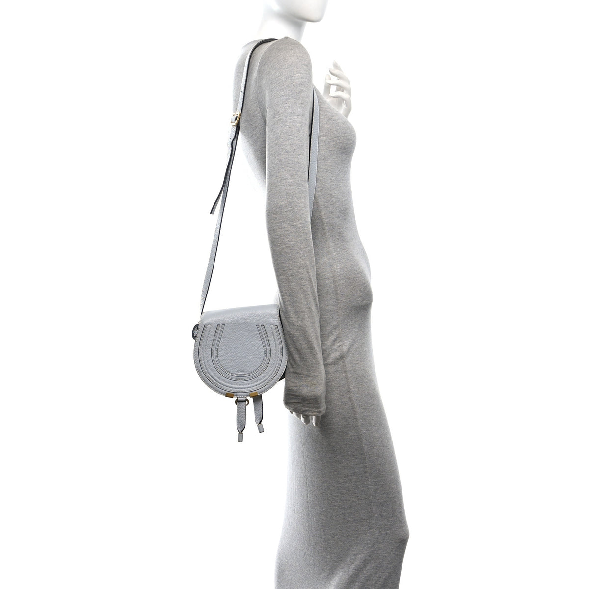 Calfskin Mini Marcie Round Crossbody Bag Light Cloud