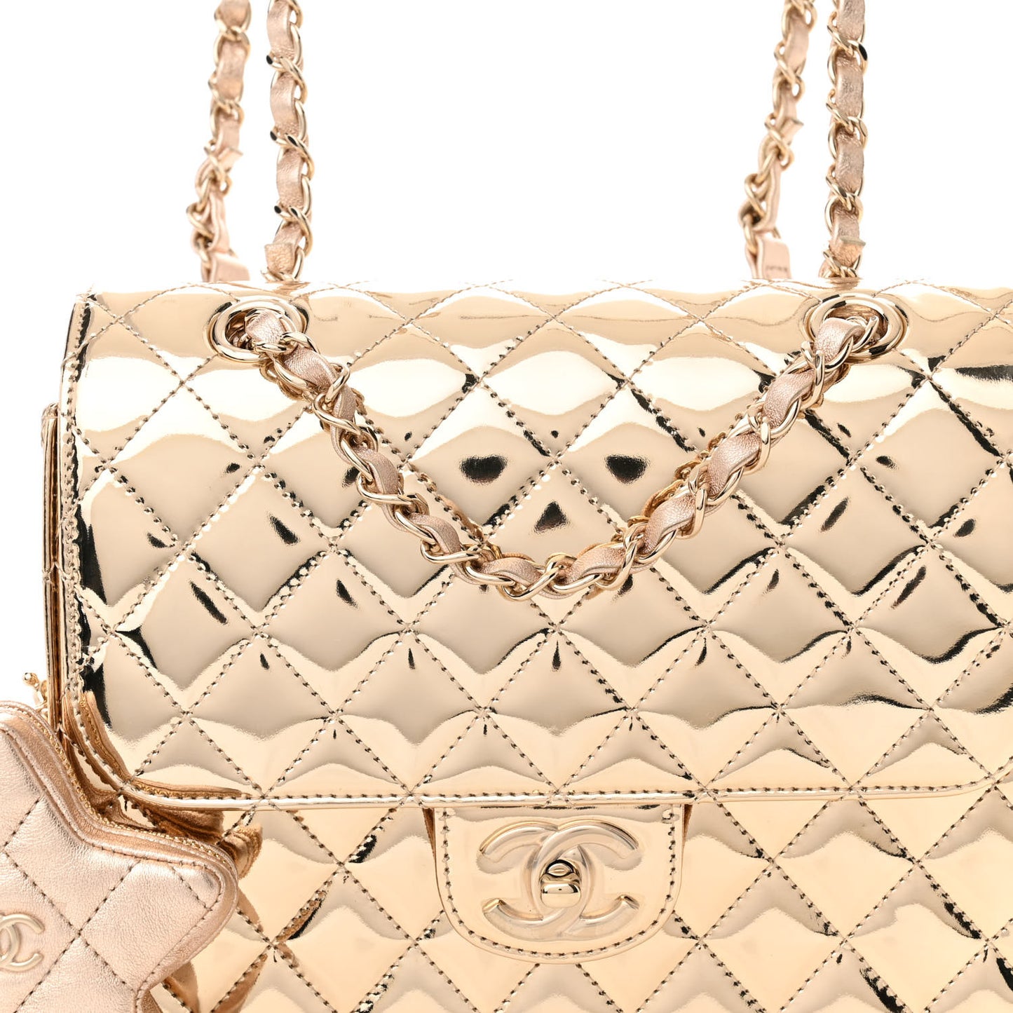 Mirror Calfskin Metallic Calfskin Quilted Hollywood Boulevard Backpack With Coin Purse Gold