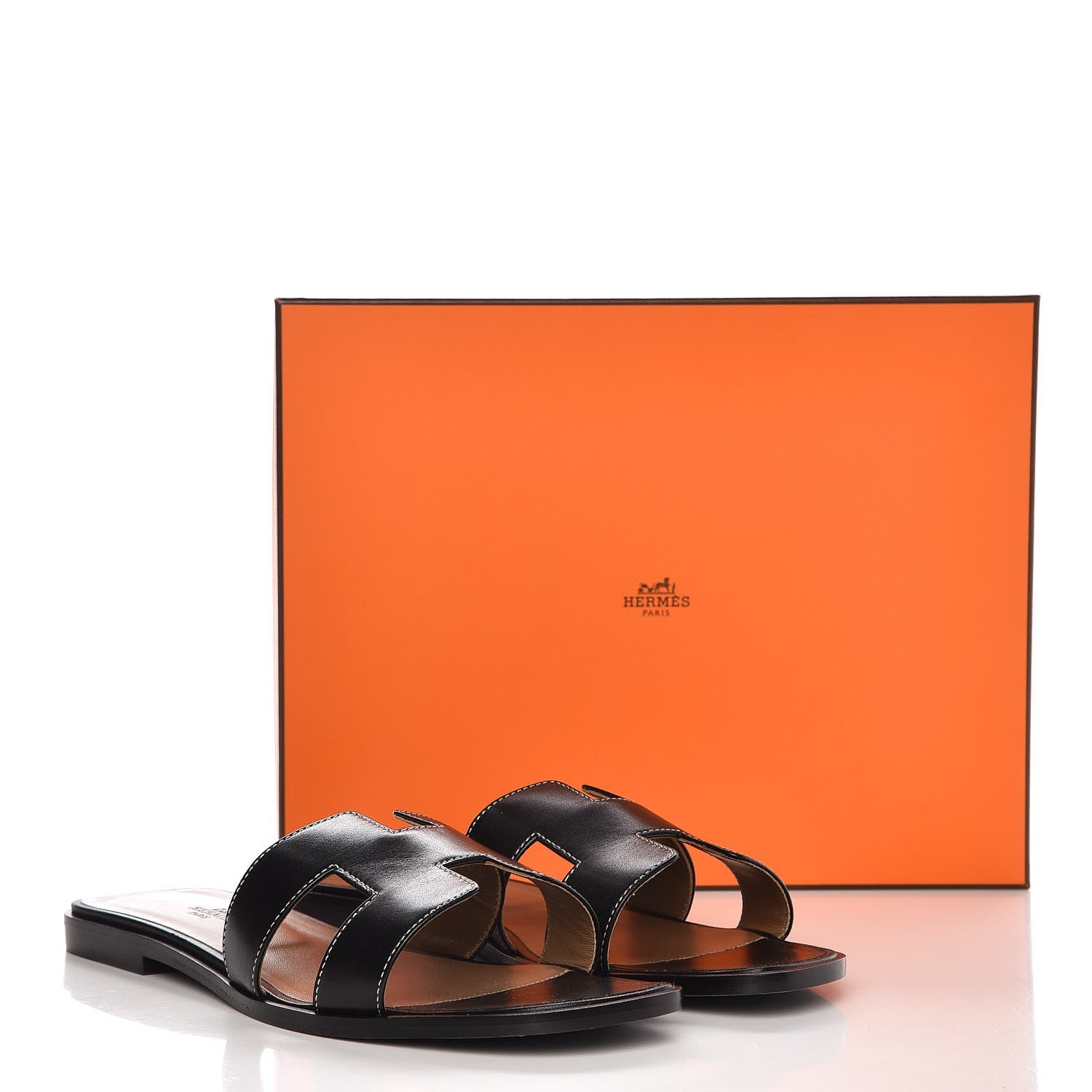 Hermes Box Calfskin Oran Sandals 40 Black 8 of 8