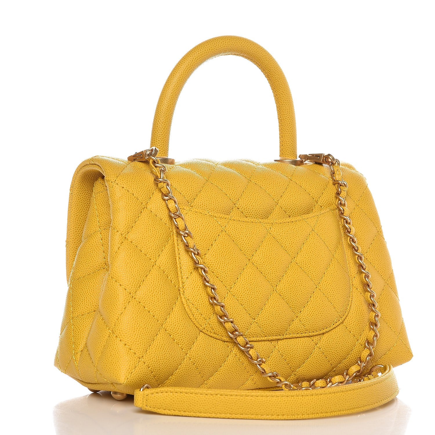 Chanel Caviar Quilted Mini Coco Handle Flap Yellow 7 of 10
