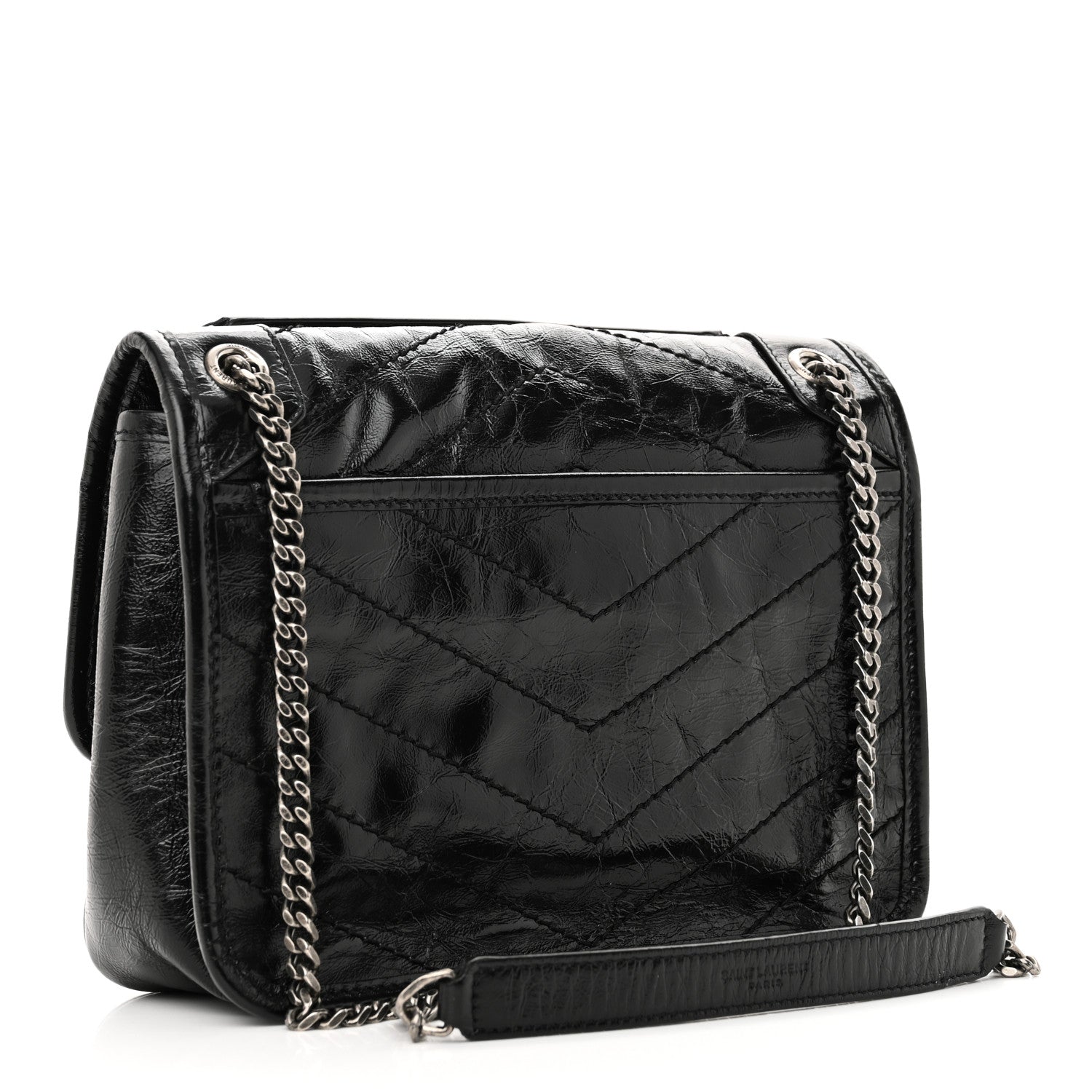 Saint Laurent Crinkled Calfskin Matelasse Monogram Baby Niki Chain Satchel Black 3 of 10