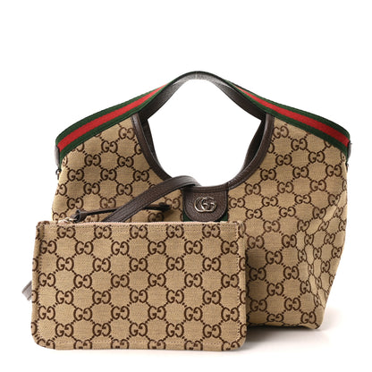 Gucci Monogram Web Small Giglio Tote Beige Dark Brown 3 of 11