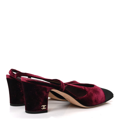 Chanel Velvet Grosgrain Cap Toe CC Slingback Pumps 41 Burgundy Black 6 of 14