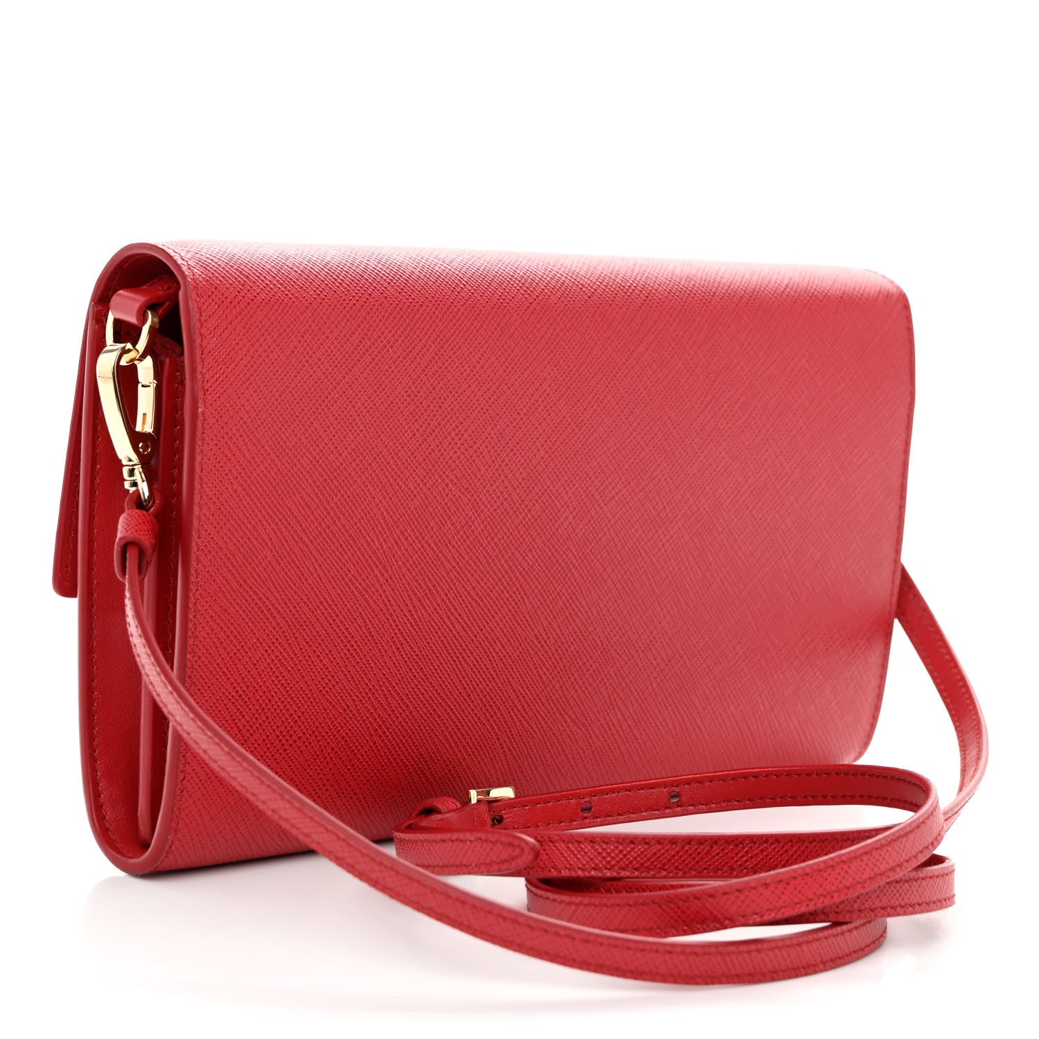 Prada Saffiano Wallet With Shoulder Strap Fuoco 3 of 9