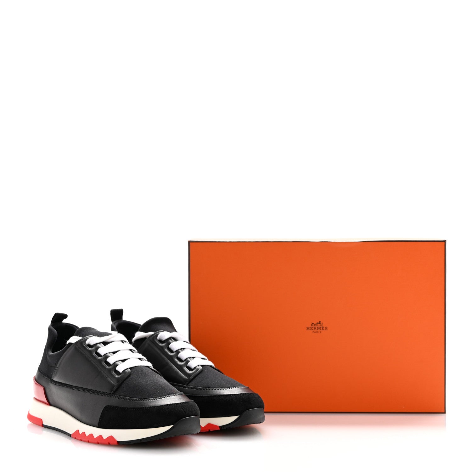 Hermes Calfskin Technical Canvas Suede Goatskin Womens Stadium Sneakers 37.5 Black 15 of 15