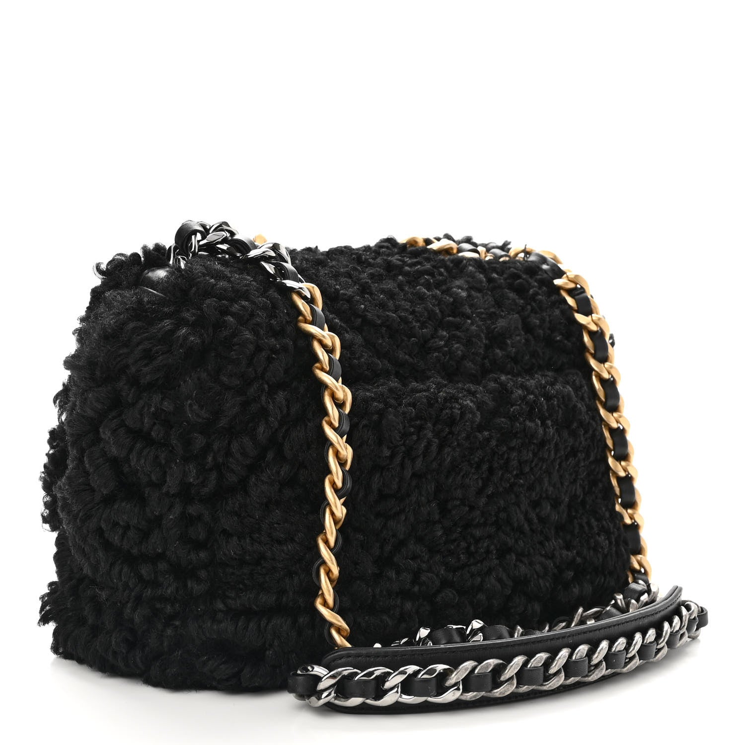 Chanel Shearling Sheepskin Medium Chanel 19 Flap Black 3 of 12