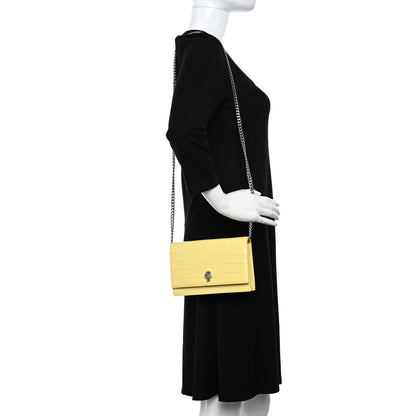 Alexander McQueen Calfskin Crocodile Embossed Skull Mini Crossbody Bag Yellow 2 of 10