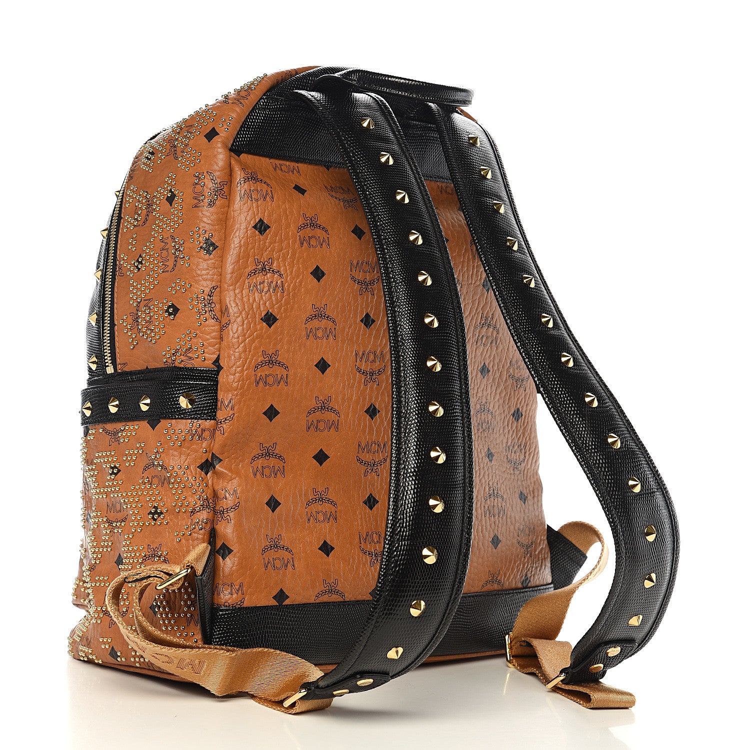 MCM Visetos Embossed Studded Medium Backpack Cognac 2 of 9