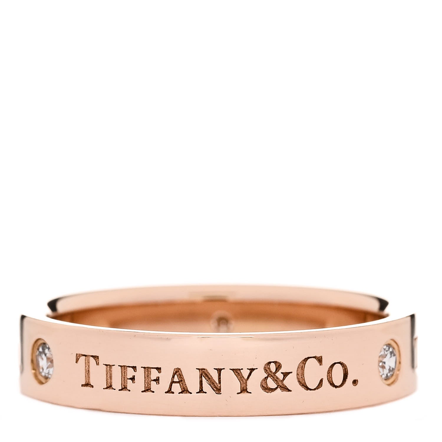 Tiffany 18K Rose Gold Diamond 4mm Logo Band Ring 53 6.25 3 of 4