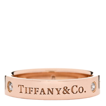 Tiffany 18K Rose Gold Diamond 4mm Logo Band Ring 53 6.25 3 of 4