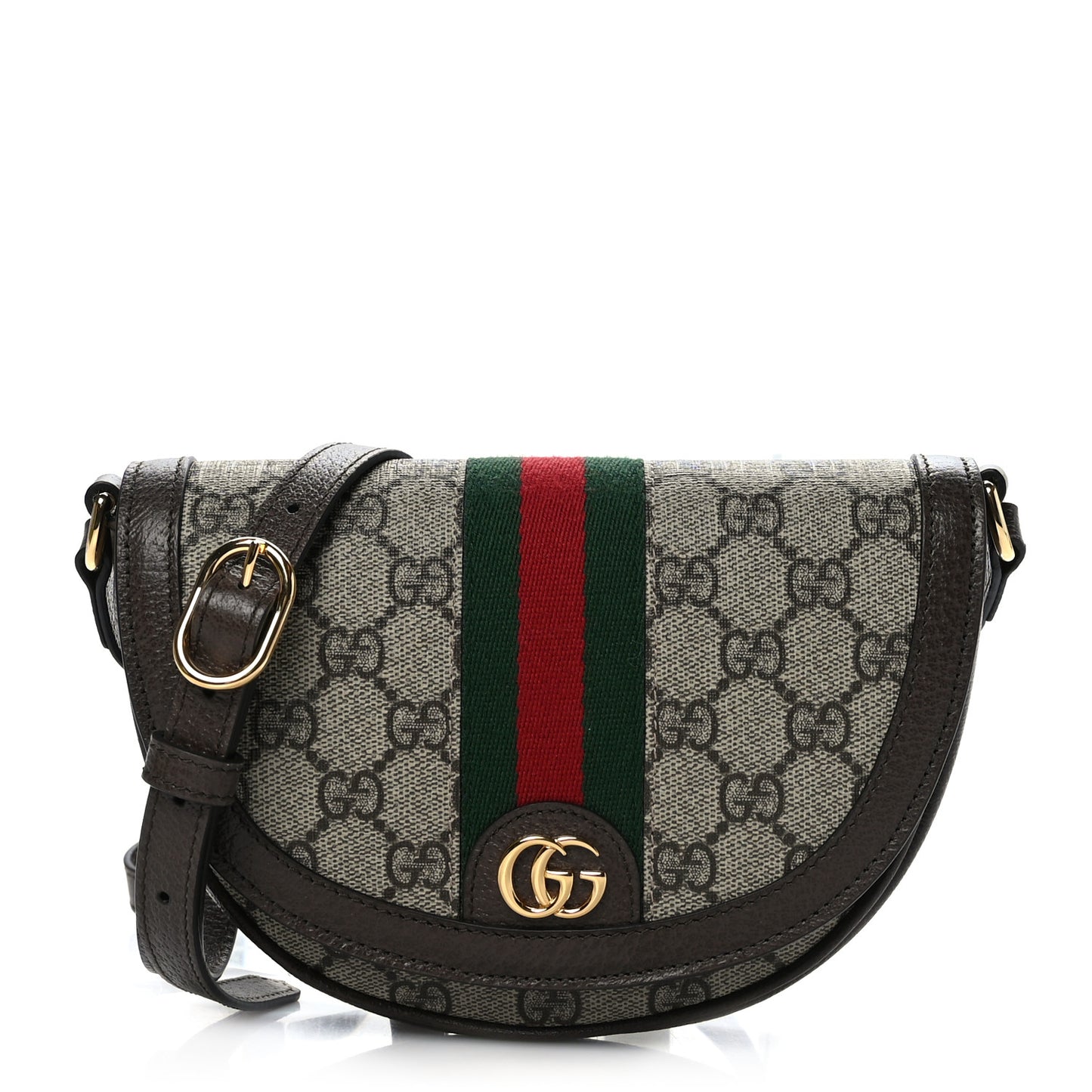 GG Supreme Monogram Textured Dollar Calfskin Web Mini Ophidia Flap Shoulder Bag Beige Ebony New Acero