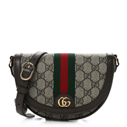 Gucci GG Supreme Monogram Textured Dollar Calfskin Web Mini Ophidia Flap Shoulder Bag Beige Ebony New Acero 1 of 9