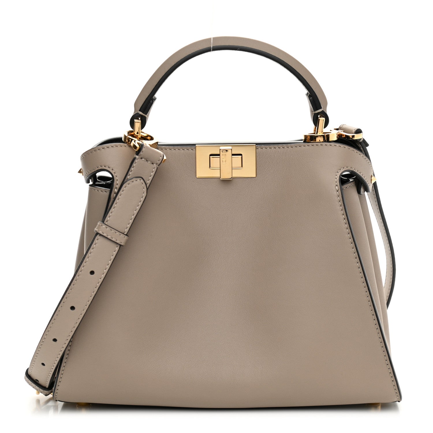Fendi Vitello Tahiti Burro Medium Peekaboo Iconic Essentially Satchel Tortora Black 1 of 10