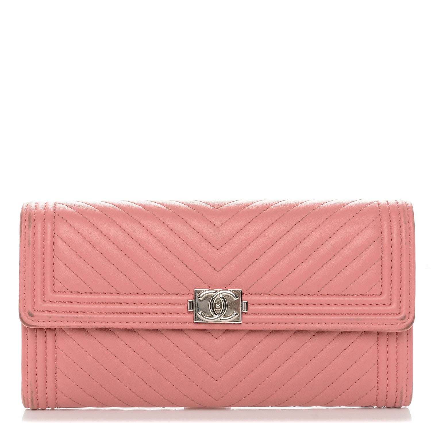 Chanel Calfskin Chevron Quilted Boy Flap Wallet Pink 1 of 9