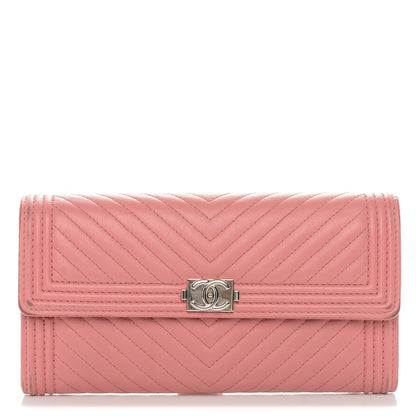 Chanel Calfskin Chevron Quilted Boy Flap Wallet Pink 1 of 9