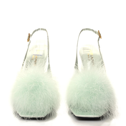 Saint Laurent Crepe Satin Blanco Feathered Sandals 37.5 Slight 37.5 Green 2 of 10