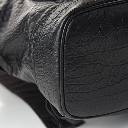 Balenciaga Calfskin Crocodile Classic Hardware Embossed Backpack Black 8 of 10