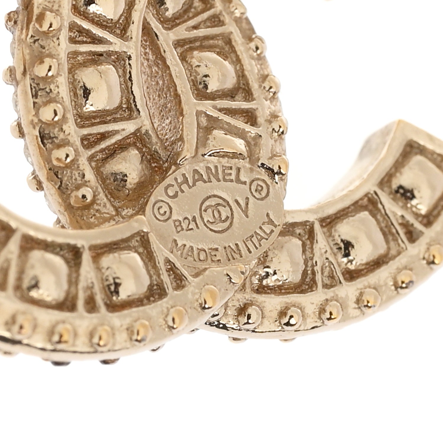 Chanel Crystal Timeless CC Earrings Light Gold 4 of 5