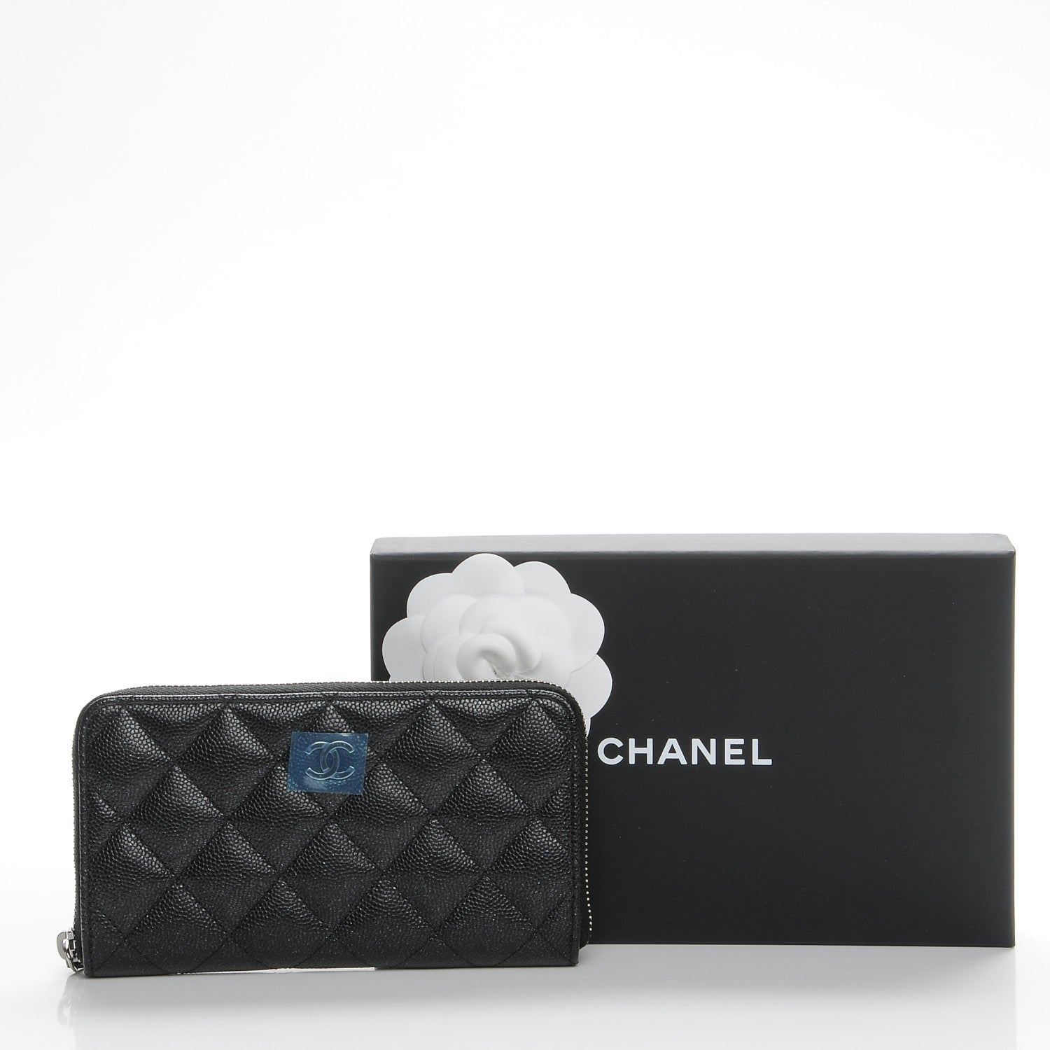 Chanel Iridescent Caviar Quilted Medium Zip Around Wallet Black 9 of 9