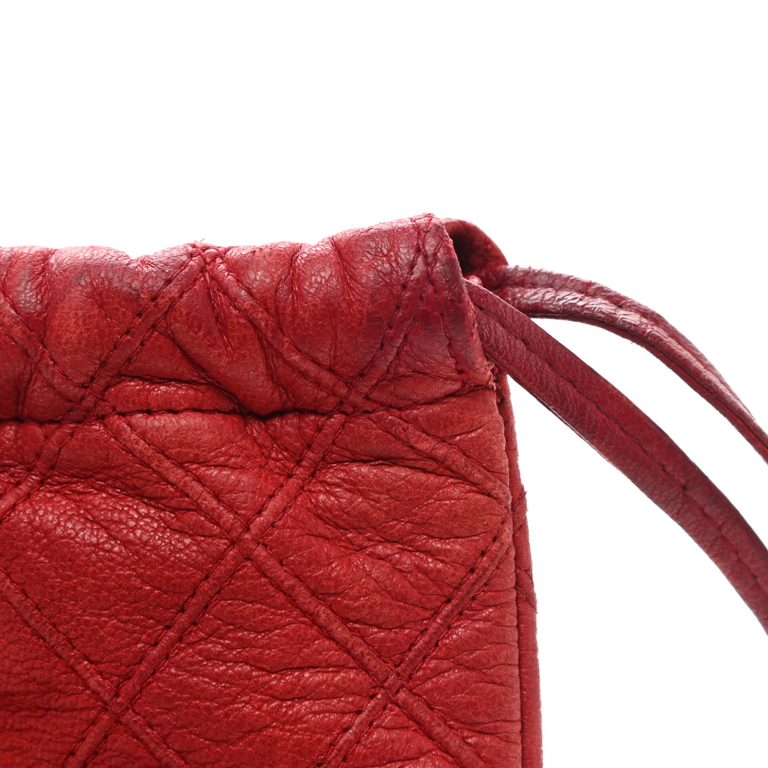 Chanel Lambskin Stitched Drawstring Pouch Bag Red 7 of 11