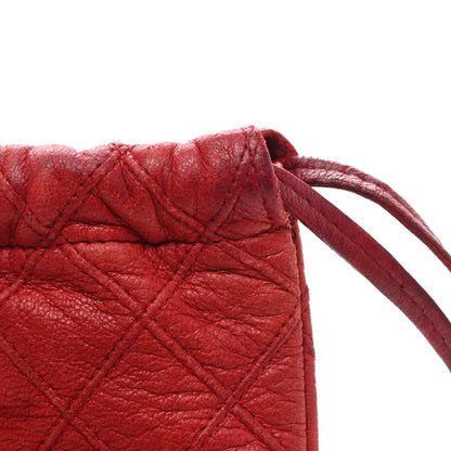 Chanel Lambskin Stitched Drawstring Pouch Bag Red 7 of 11