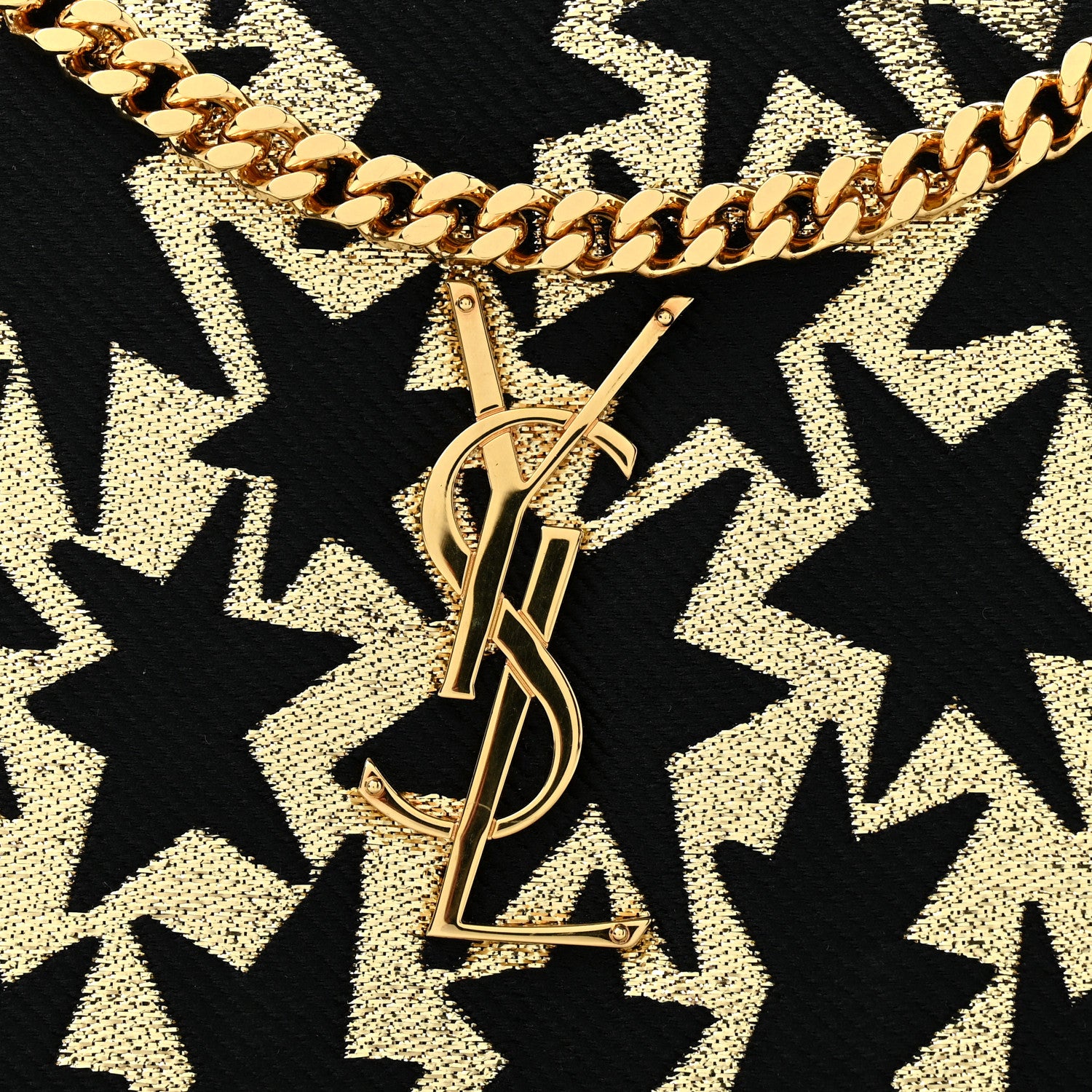 Saint Laurent Canvas Star Print Monogram Chain Wallet Gold Black 13 of 13