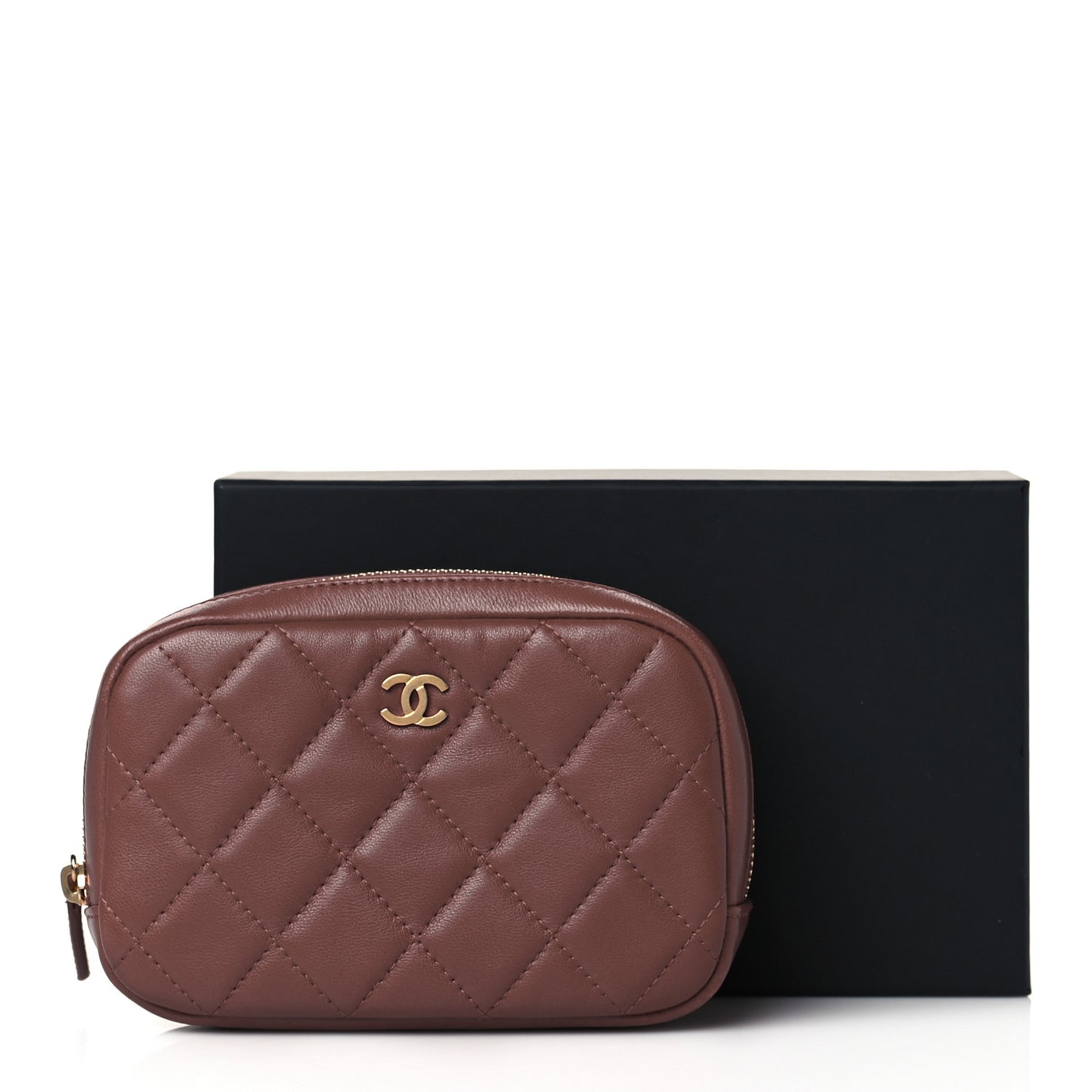 Lambskin Quilted Small Curvy Pouch Cosmetic Case Red