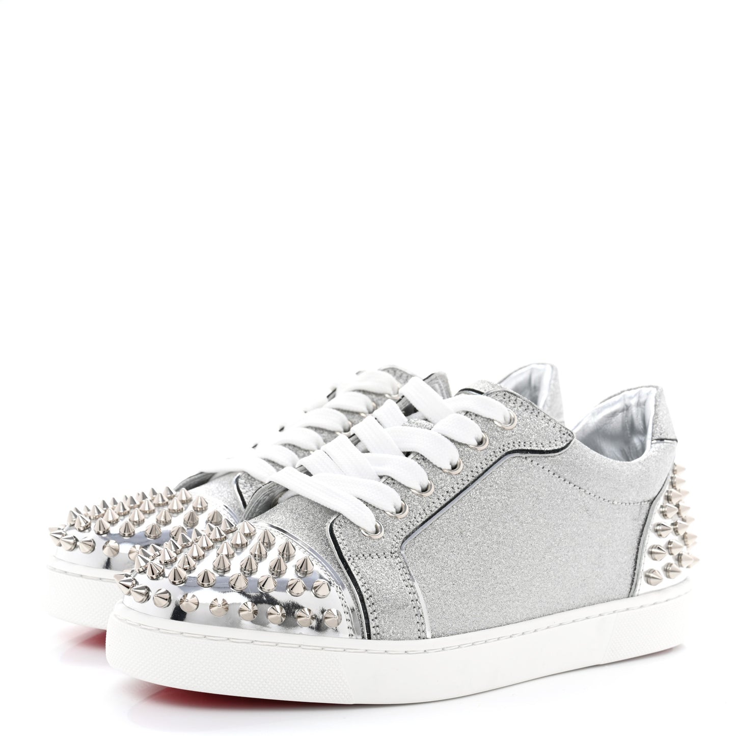 Glitter Metallic Calfskin Spikes Vieira 2 Flat Sneakers 37 Silver
