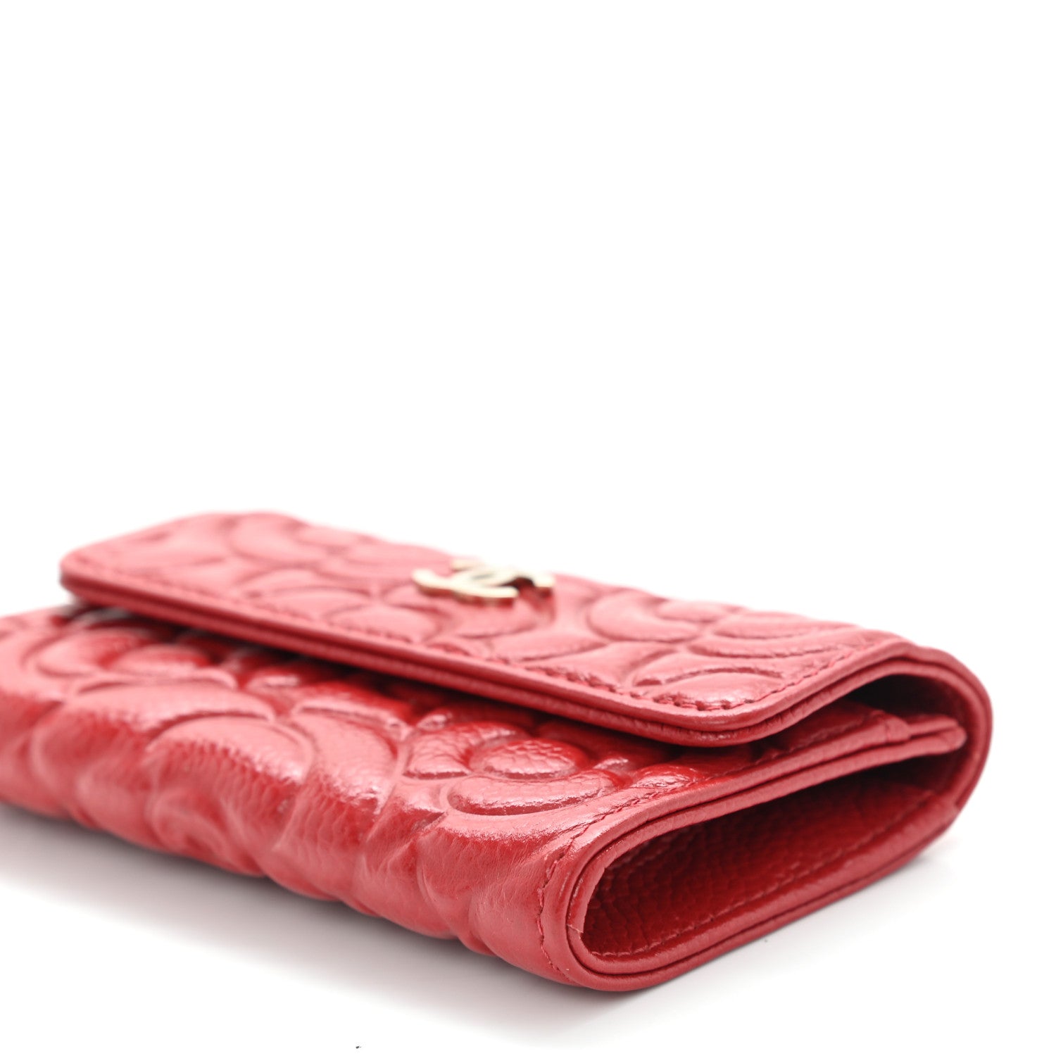 Chanel Caviar Camellia Embossed Card Holder Wallet Red 10 of 10