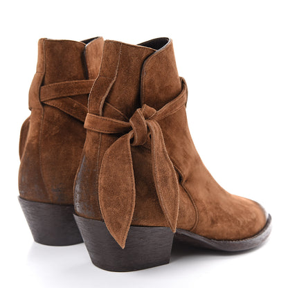 Saint Laurent Suede Womens Bow Ankle Boots 38 Dark Brown 4 of 7