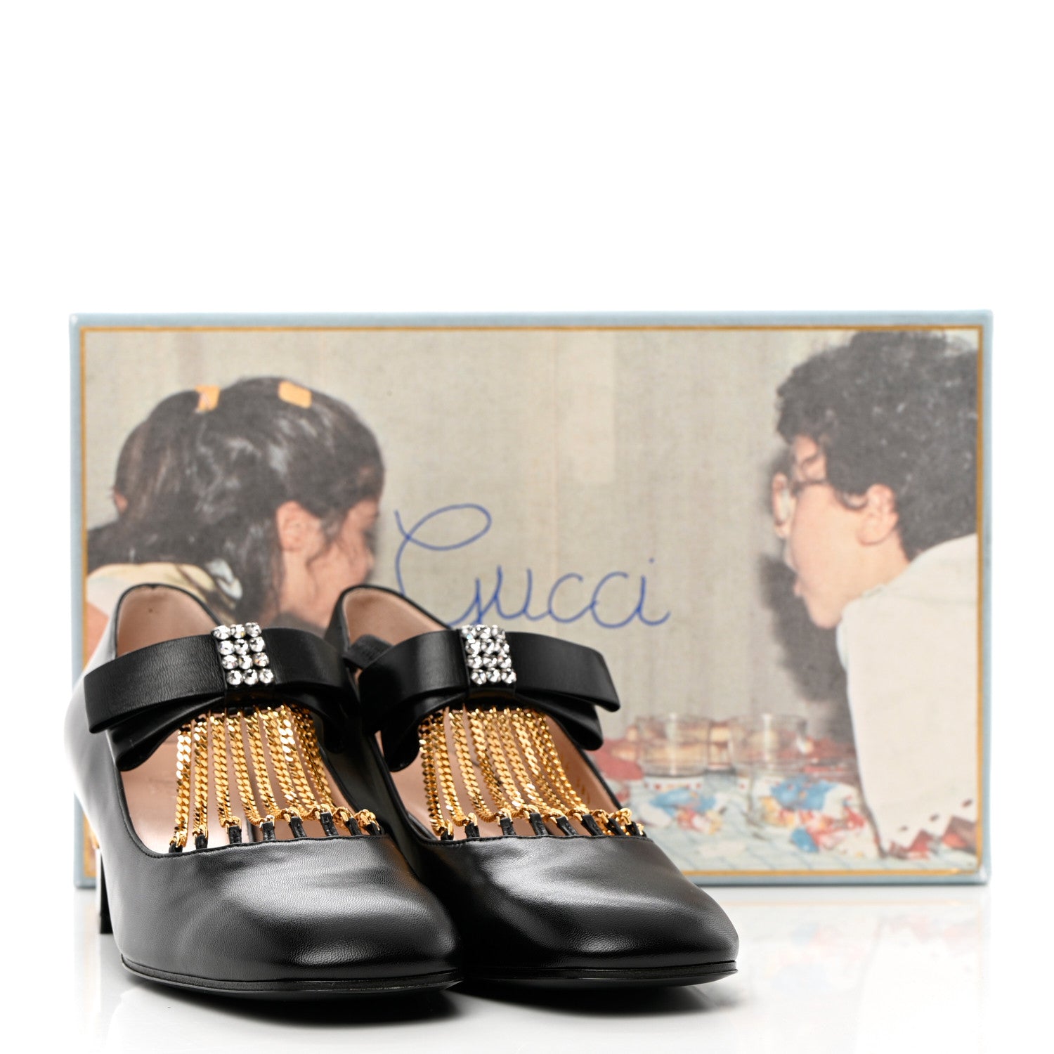 Gucci Nappa Crystal Bonny Bow Mary Jane Pumps 38.5 Black 9 of 9