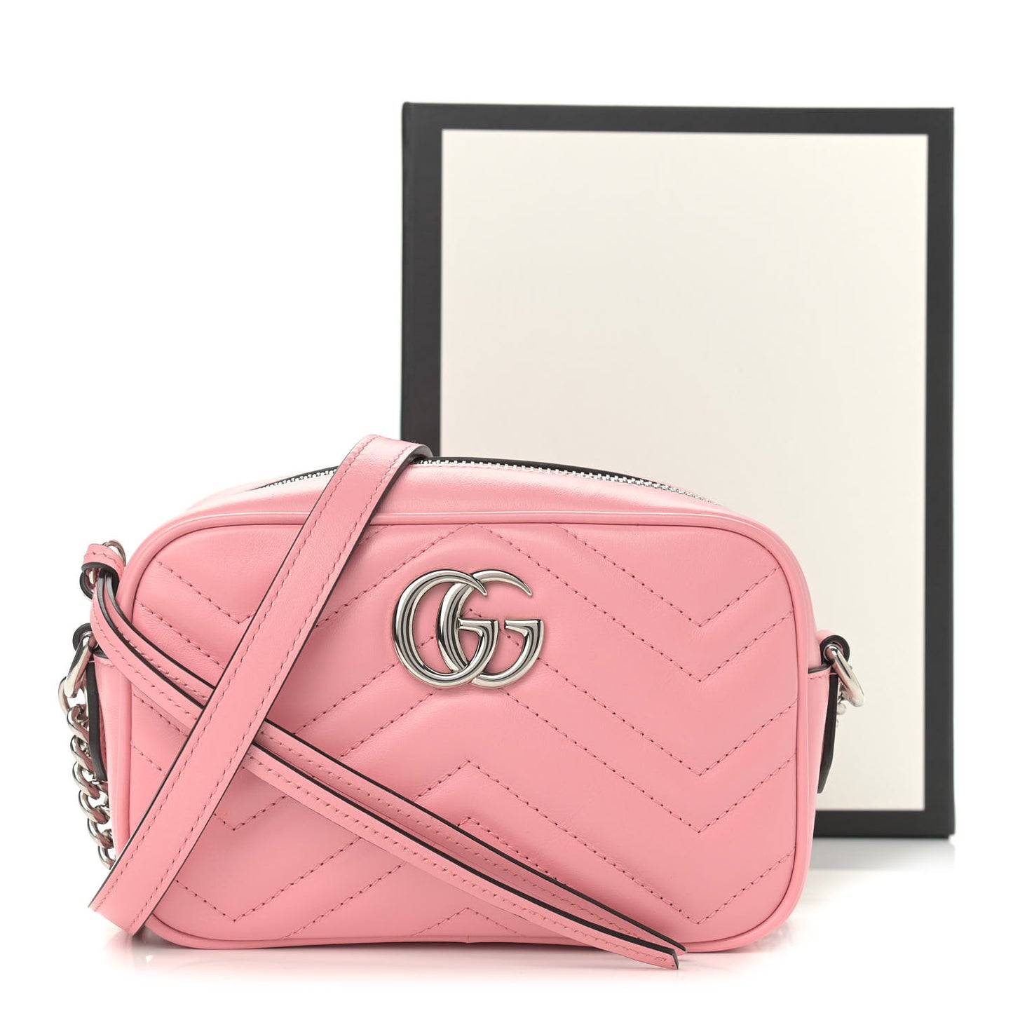 Calfskin Matelasse Mini GG Marmont Chain Shoulder Bag Wild Rose