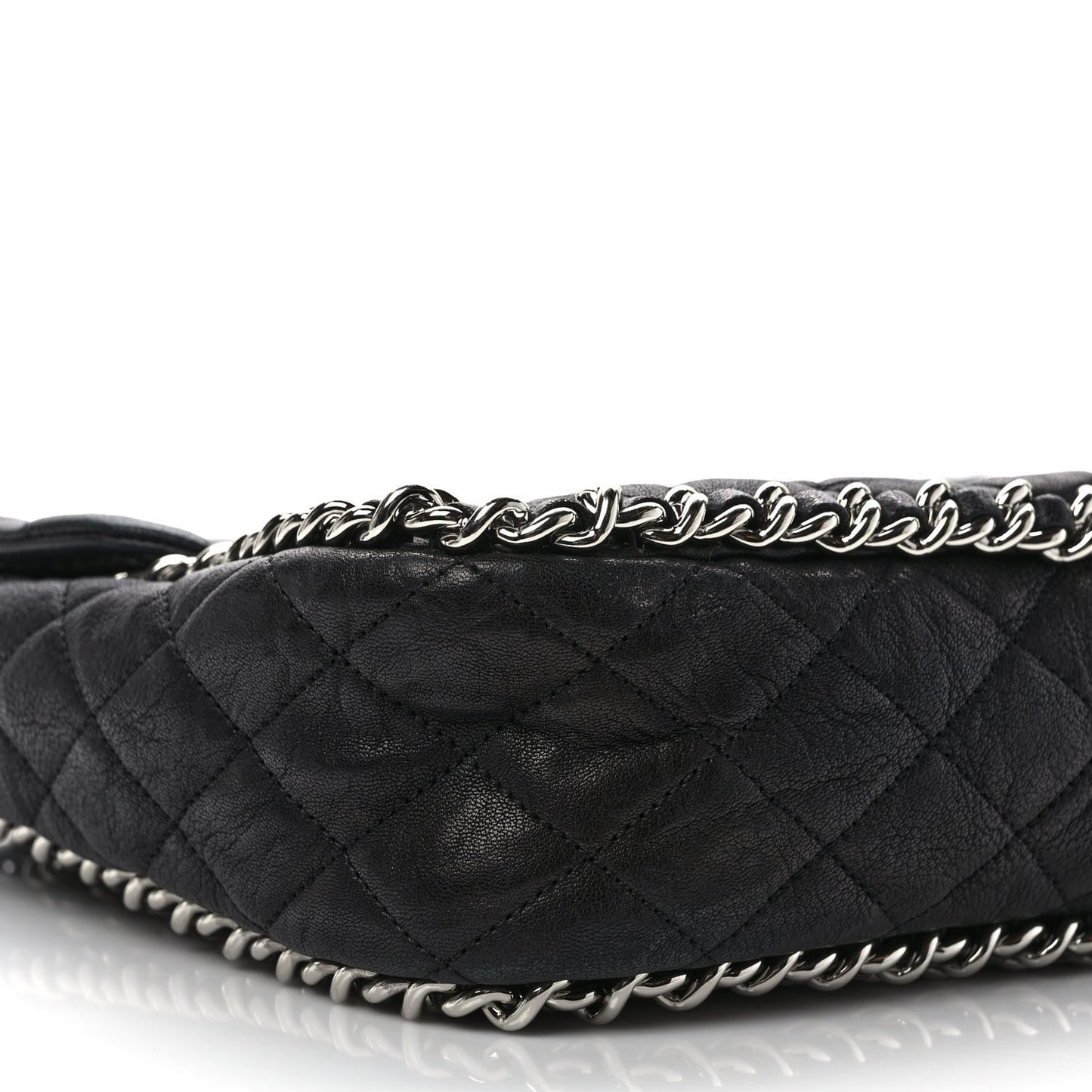 Washed Lambskin Quilted Maxi Chain Around Flap Black