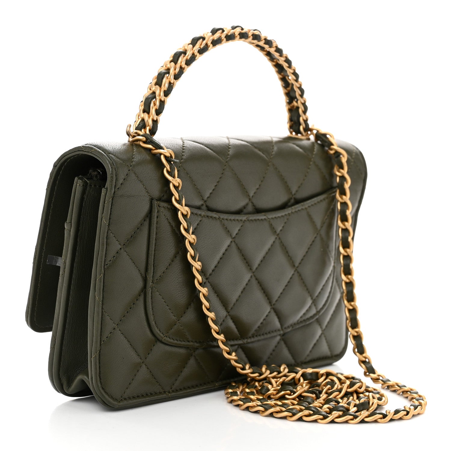 Chanel Lambskin Quilted Pick Me Up Wallet On Chain WOC Green 3 of 12