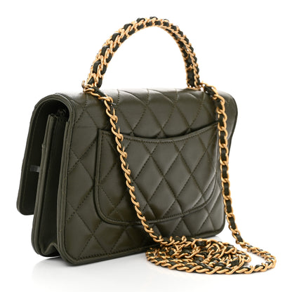 Chanel Lambskin Quilted Pick Me Up Wallet On Chain WOC Green 3 of 12