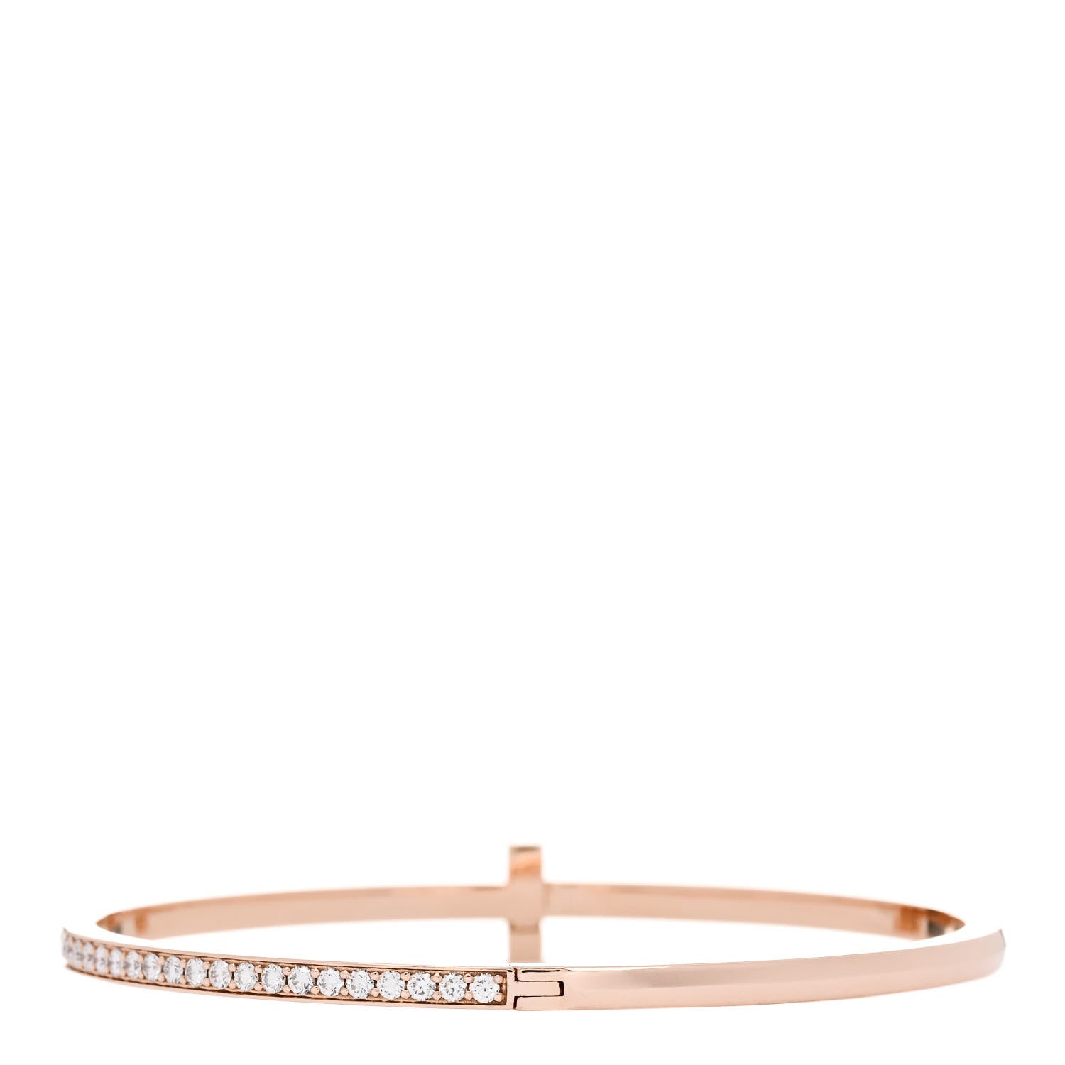 Tiffany 18K Rose Gold Diamond Narrow T1 Hinged Bangle Bracelet 2 of 3