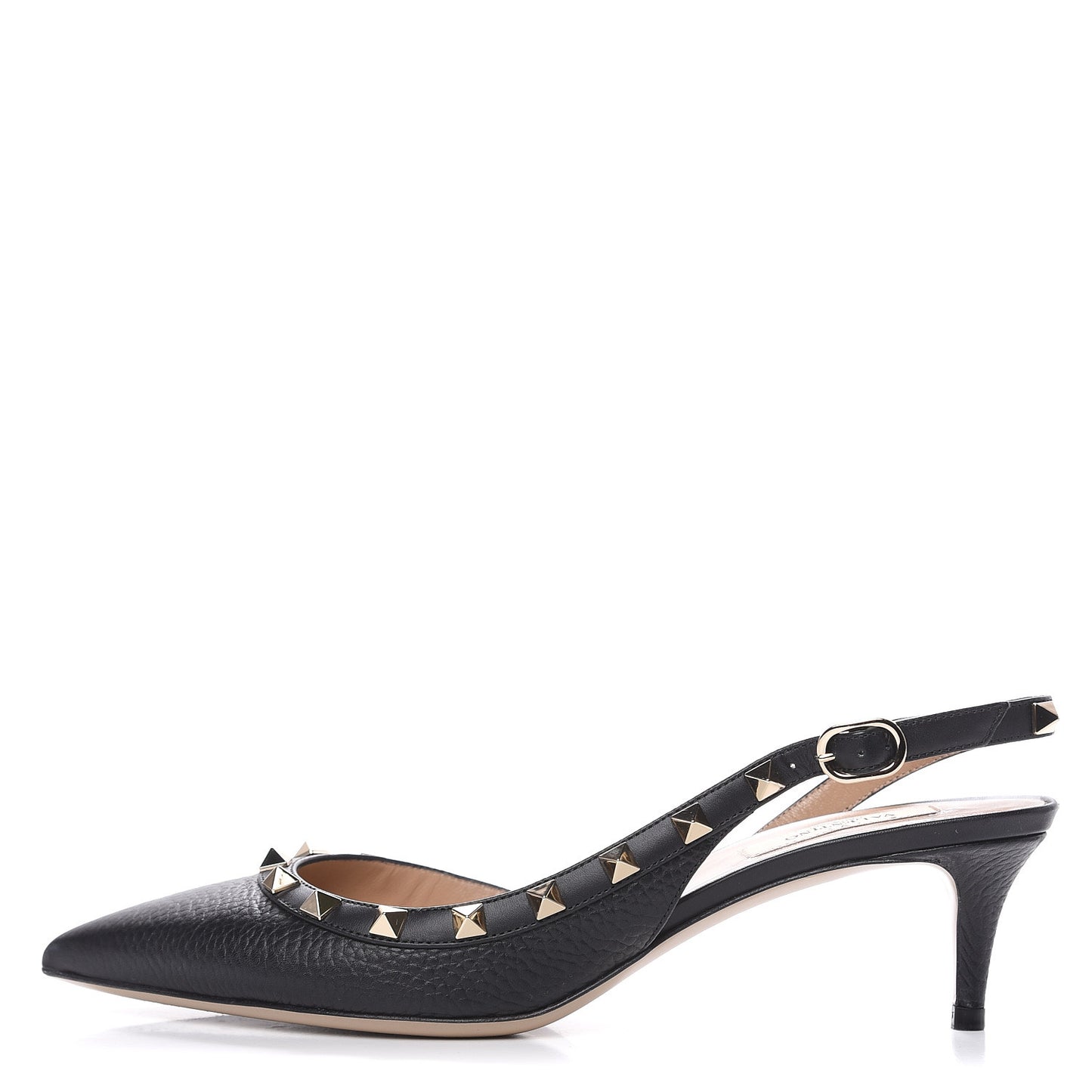 Pebbled Calfskin Rockstud Half D'Orsay Slingback 50mm Pumps 38.5 Black