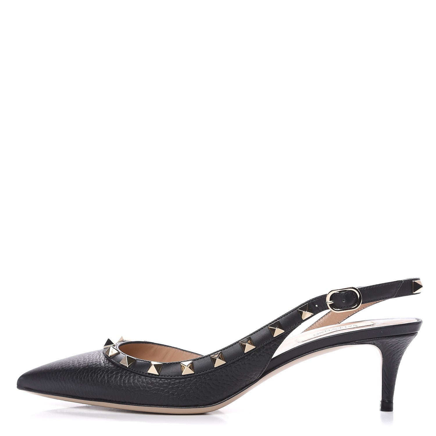 Valentino Garavani Pebbled Calfskin Rockstud Half D'Orsay Slingback 50mm Pumps 38.5 Black 1 of 10