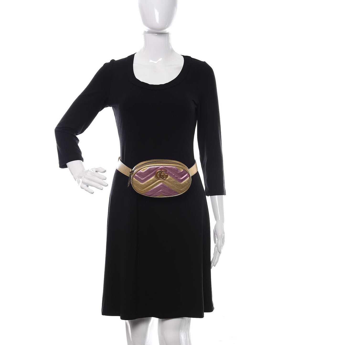 Metallic Nappa Matelasse Heart GG Marmont Belt Bag 85 34 Oro Vecchio Rosa