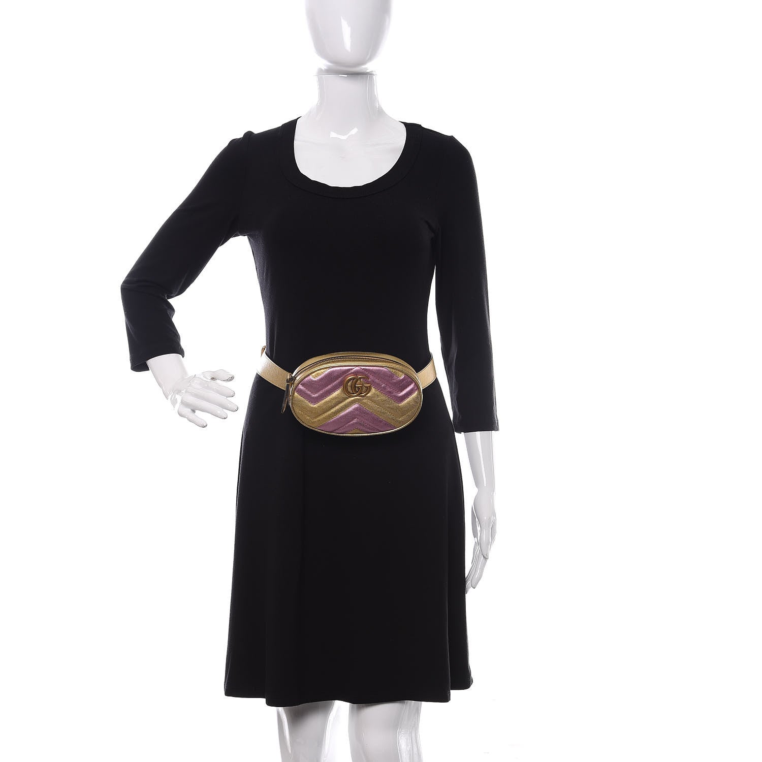Gucci Metallic Nappa Matelasse Heart GG Marmont Belt Bag 85 34 Oro Vecchio Rosa 2 of 10