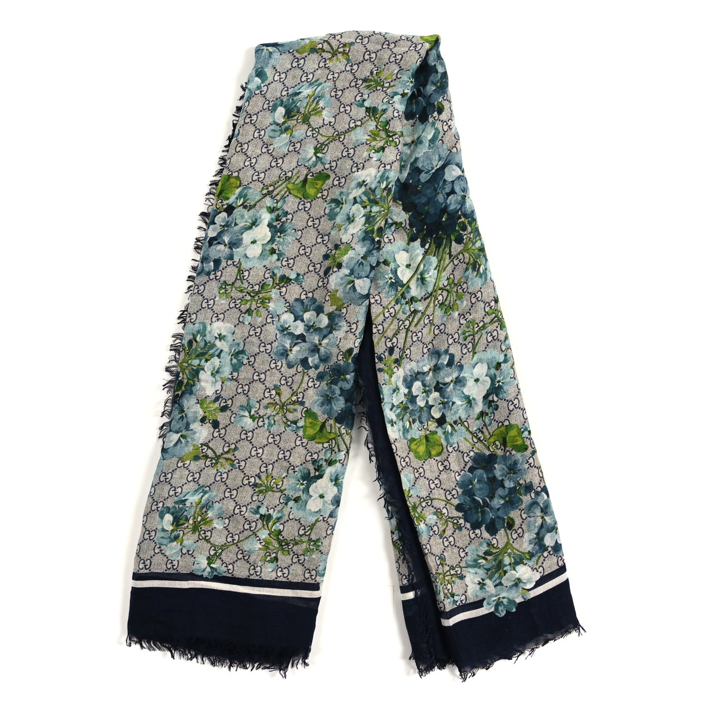 Modal Silk Monogram New Bloom GG Square Scarf Midnight Blue Sky Blue
