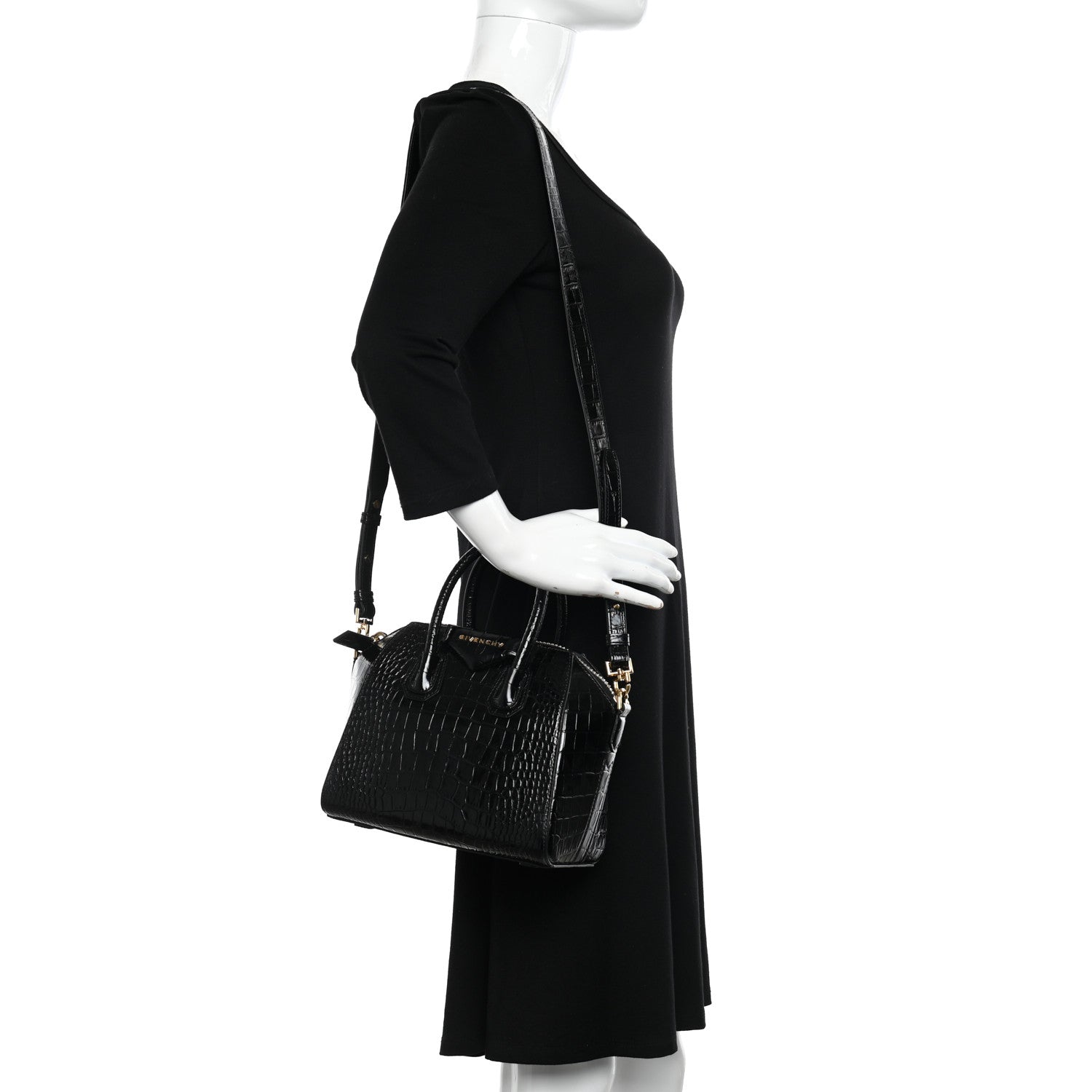 Givenchy Calfskin Crocodile Embossed Mini Antigona Black 2 of 11