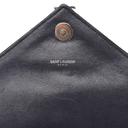 Saint Laurent Sheepskin Matelasse Chevron Monogram Medium College Bag Deep Marine 8 of 18