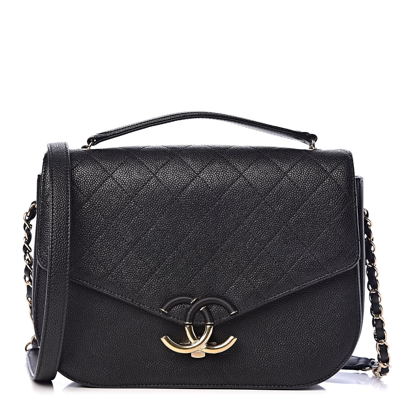 Grained Calfskin Quilted Medium Cuba Top Handle Flap Black