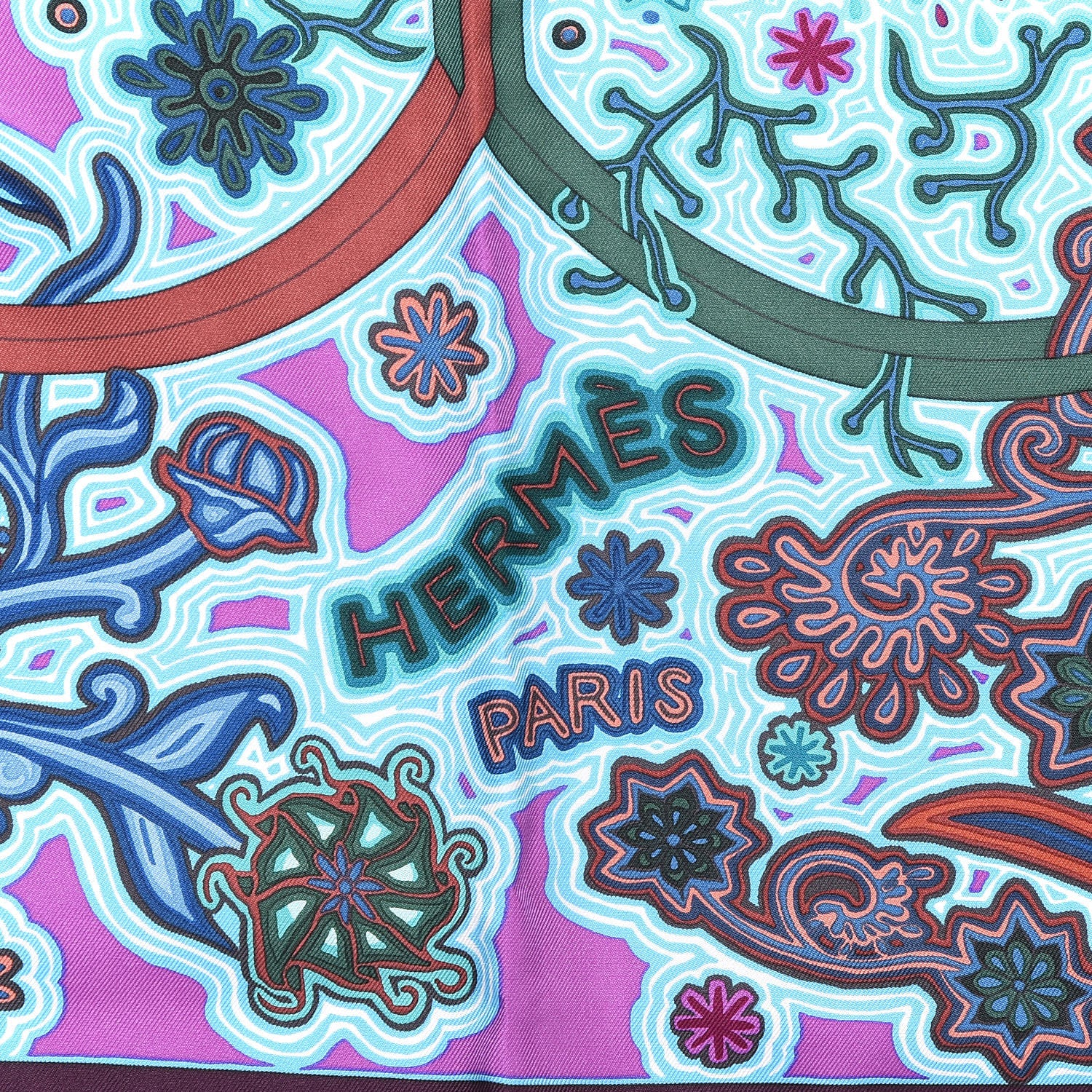 Hermes Silk L'Arbre Du Vent Scarf 90 Bleu Fuchsia Turquoise 2 of 4